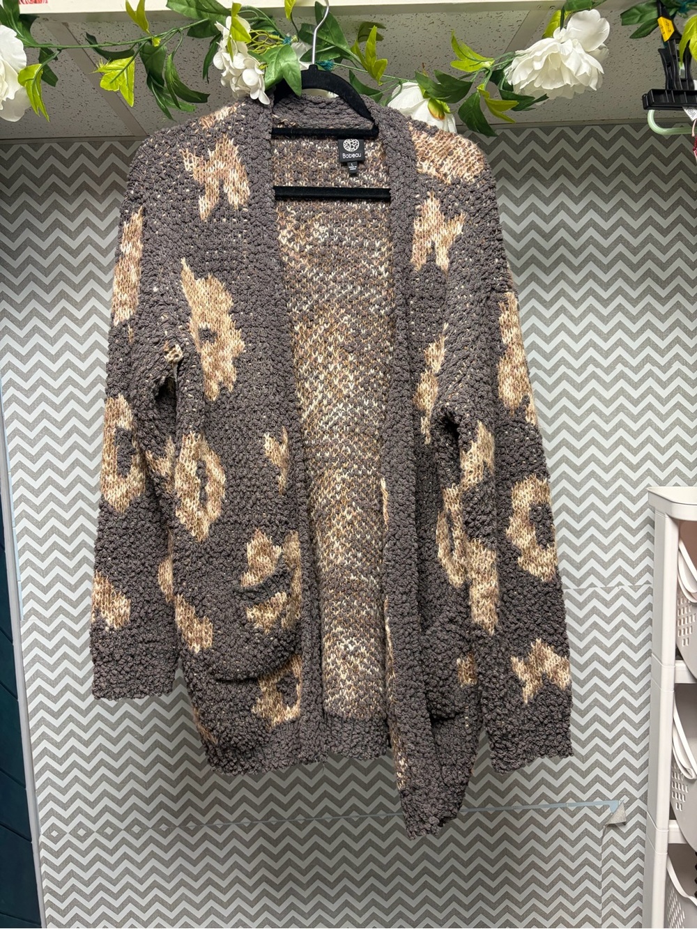 Cozy Chunky Knit Open Cardigan Sweater - Brown/Gray Tan Bobeau